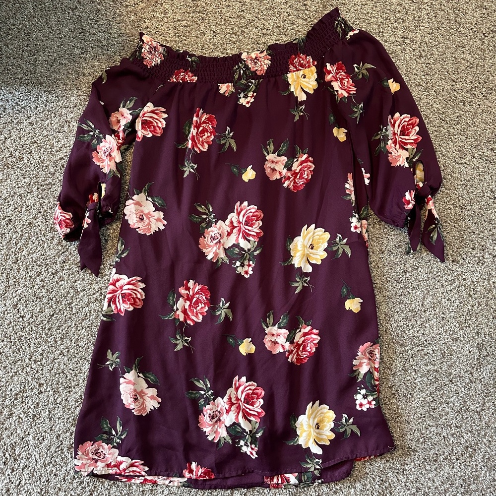Miami floral print dress off the shoulder Small